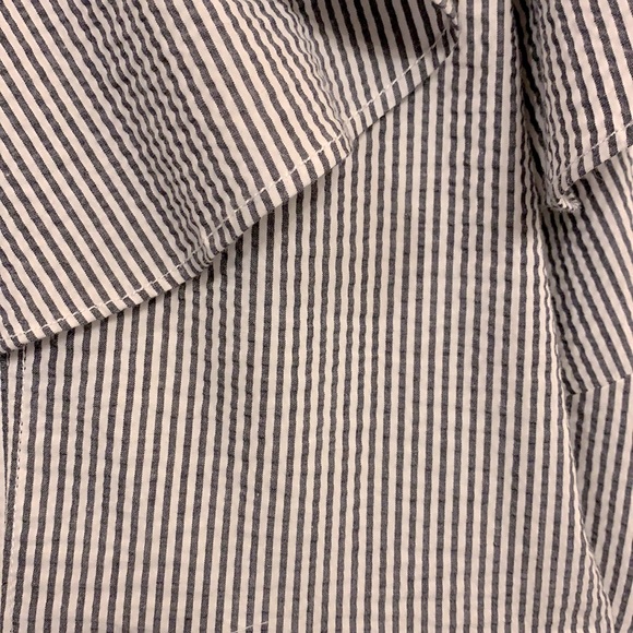 Banana Republic Size 2 Pinstripe One Shoulder Stretch Cotton Dress - Picture 9 of 14